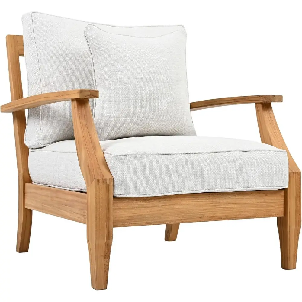 Outdoor Patio Arm Chair - Natural Teak Wood with Removable White Cushions
Outdoor Patio Arm Chair - Natural Teak Wood with Removable White Cushions