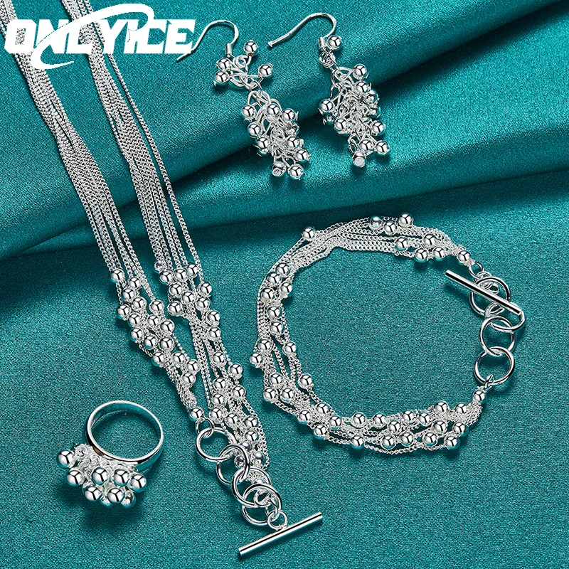 New 925 Sterling Silver Jewelry Set For Women Smooth Grapes Bead Necklace Bracelet Ring Earring Fashion Charm Party Wedding Gift
New 925 Sterling Silver Jewelry Set For Women Smooth Grapes Bead Necklace Bracelet Ring Earring Fashion Charm Party Wedding Gift
