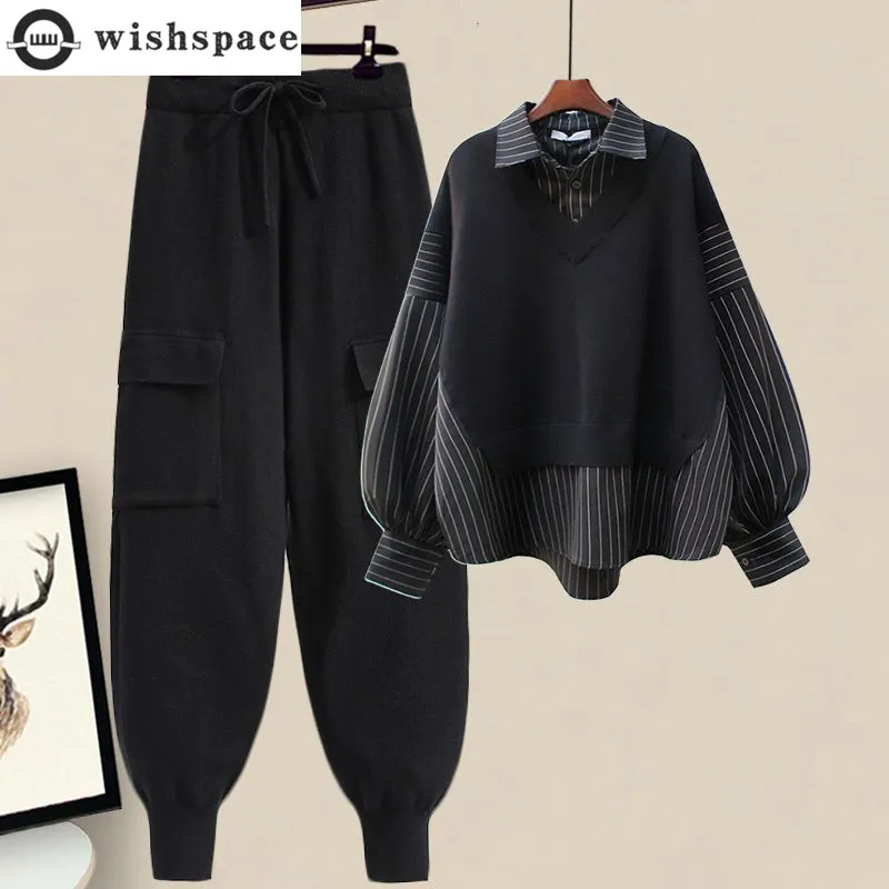 Spring and Autumn Set Women's New Korean Fake Two Piece Top Fashionable Slimming Casual Pants Two Piece Set
Spring and Autumn Set Women's New Korean Fake Two Piece Top Fashionable Slimming Casual Pants Two Piece Set
