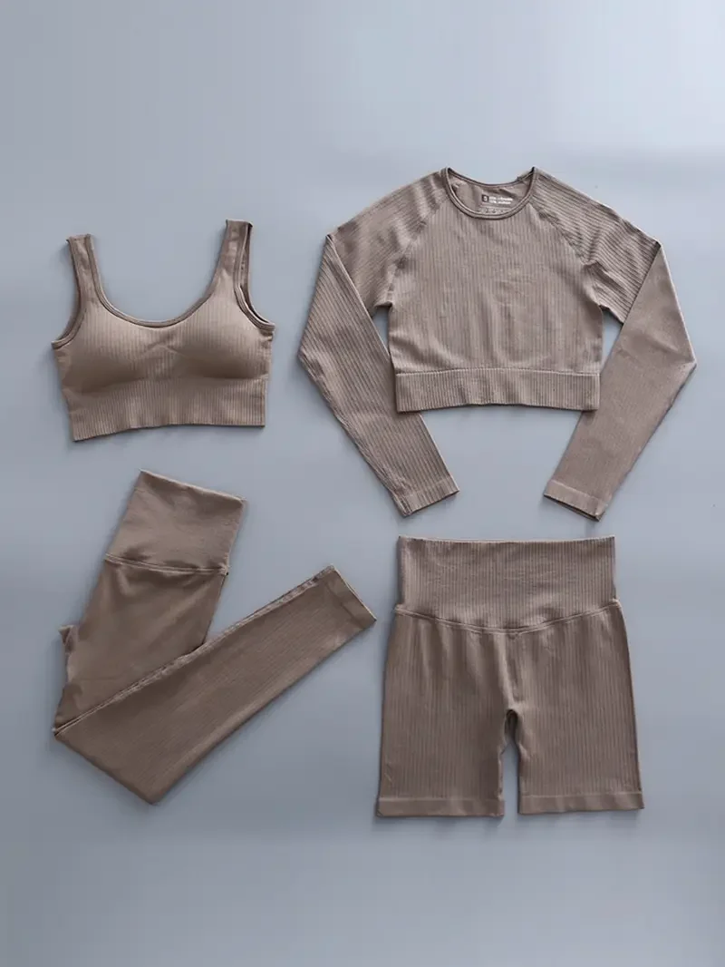 4pcs Womens Yoga Set, Fitness Sports Seamless Workout Gym Top & Bra & Leggings & Shorts
4pcs Womens Yoga Set, Fitness Sports Seamless Workout Gym Top & Bra & Leggings & Shorts