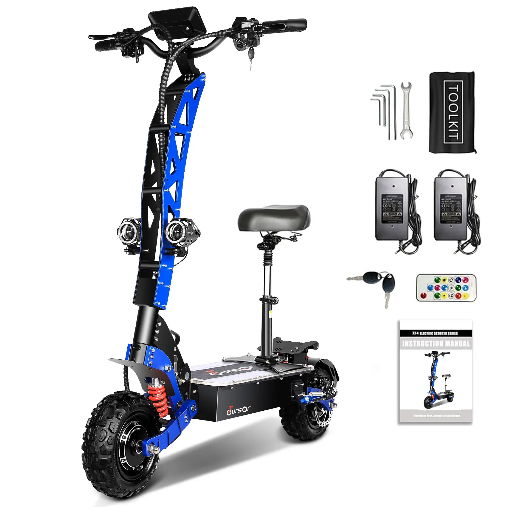 TOURSOR E8P Electric Scooter, Top speed 40 MPH Distance Traveled 60 Miles, 60V 35AH 6000W Dual Drive with 11” Off-Road Tires
TOURSOR E8P Electric Scooter, Top speed 40 MPH Distance Traveled 60 Miles, 60V 35AH 6000W Dual Drive with 11” Off-Road Tires
