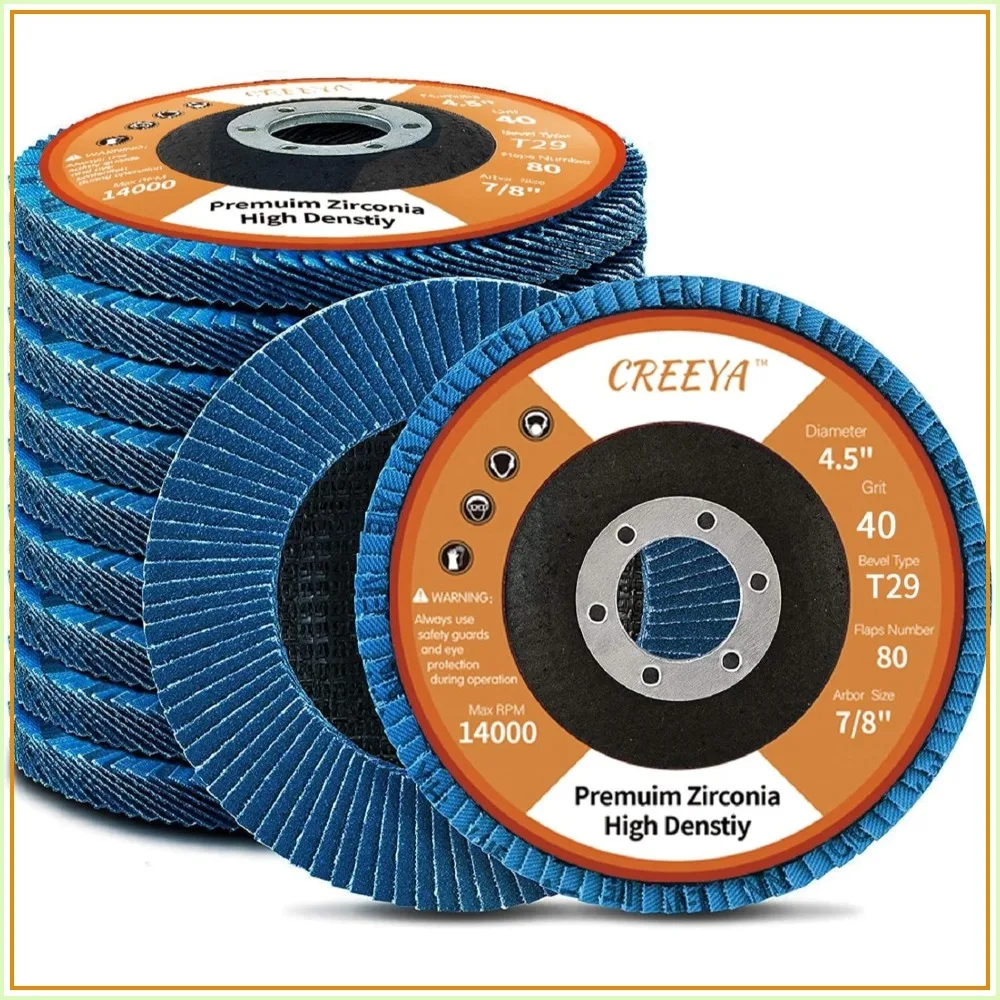 T29 Flap Disc 4 1/2 x 7/8 inch, 40 Grit High Density (80 Flaps) Long Lasting Grinding Wheels for Angle Grinder - 10 Pack
T29 Flap Disc 4 1/2 x 7/8 inch, 40 Grit High Density (80 Flaps) Long Lasting Grinding Wheels for Angle Grinder - 10 Pack