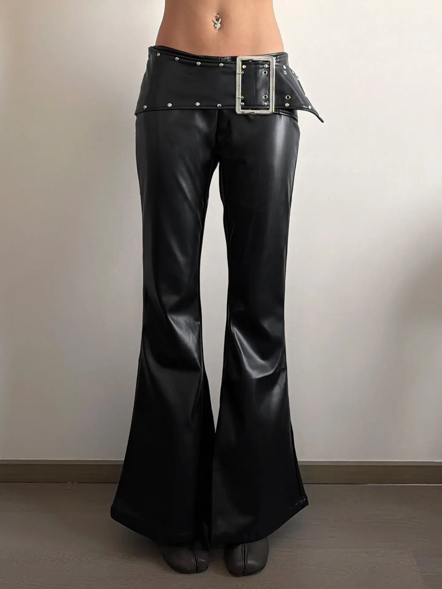 Fff Punk Sle Low Waist Leather Bell Bot Pants Metal Bule Zipper Slim Fit Bla Synthetic Leather Casual Trousers
Fff Punk Sle Low Waist Leather Bell Bot Pants Metal Bule Zipper Slim Fit Bla Synthetic Leather Casual Trousers