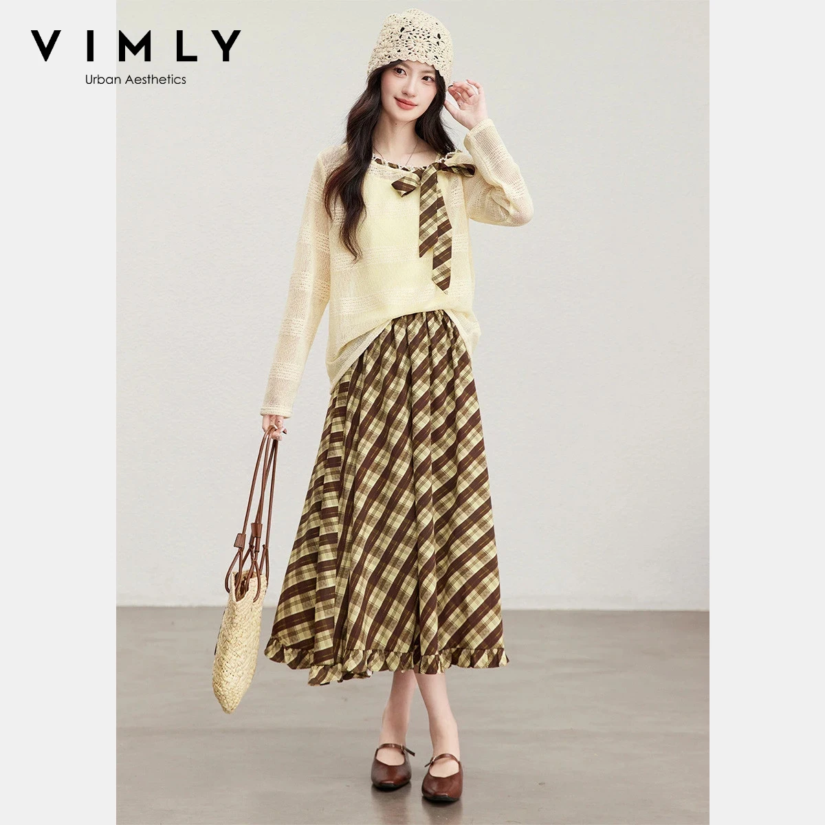 VIMLY Women's Casual Three-Piece Set 2026 Spring New Beaded Plaid Tie Neck Knit Pullover Solid Tank Top Midi Skirt Sets 30568
VIMLY Women's Casual Three-Piece Set 2026 Spring New Beaded Plaid Tie Neck Knit Pullover Solid Tank Top Midi Skirt Sets 30568