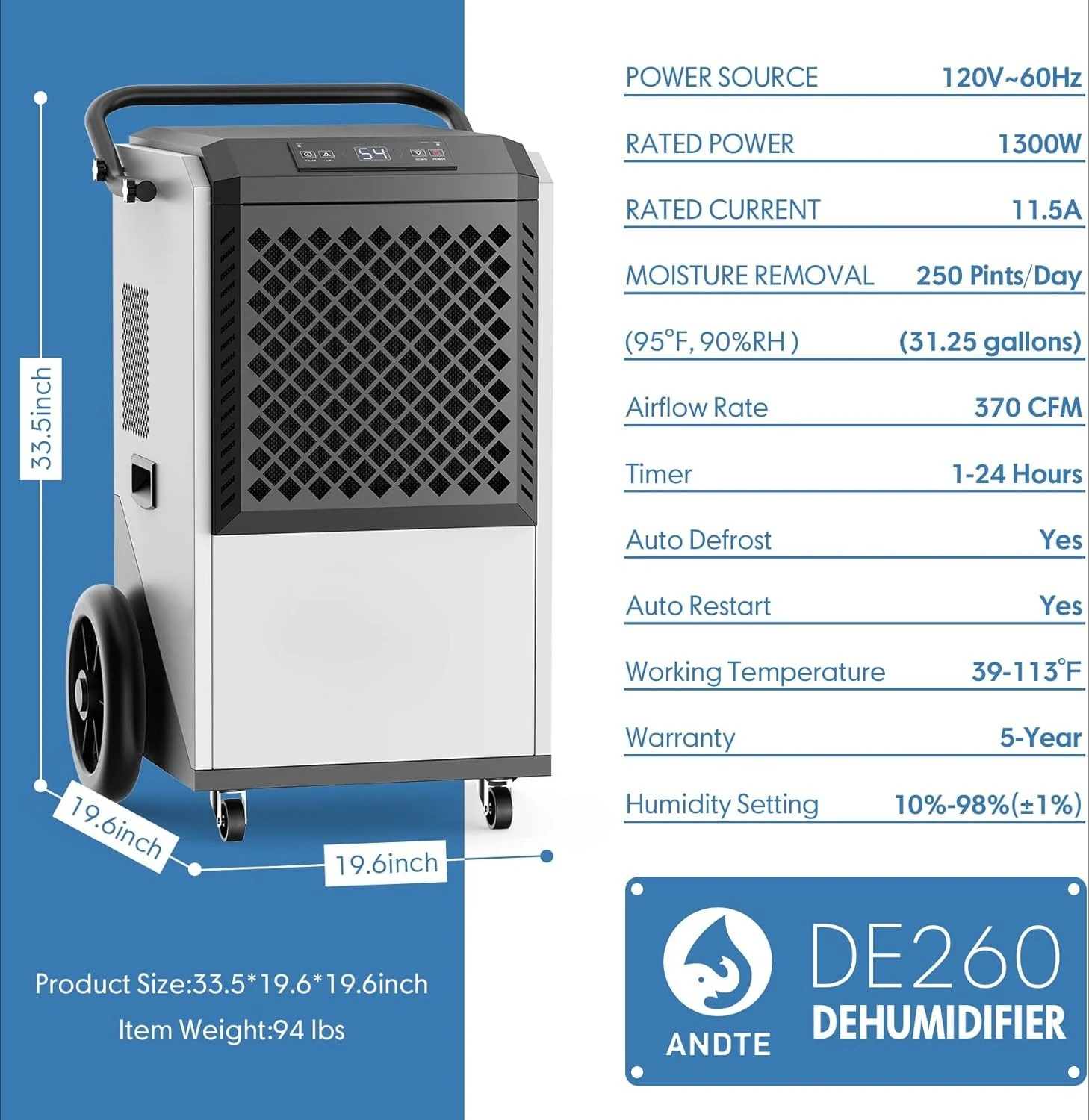 250 Pints Dehumidifier with Drain Hose, 8,000 sq ft,Indurstrial Dehumidifiers for Basements and Large Space Grade Dehumidifier
250 Pints Dehumidifier with Drain Hose, 8,000 sq ft,Indurstrial Dehumidifiers for Basements and Large Space Grade Dehumidifier