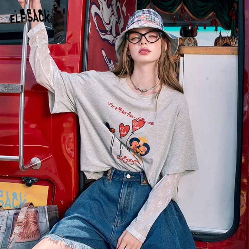 2024 Summer ELFSACK New Arrivals White fake two-piece gentle style loose balloon print lace stitching long-sleeved T-shirt for w
2024 Summer ELFSACK New Arrivals White fake two-piece gentle style loose balloon print lace stitching long-sleeved T-shirt for w