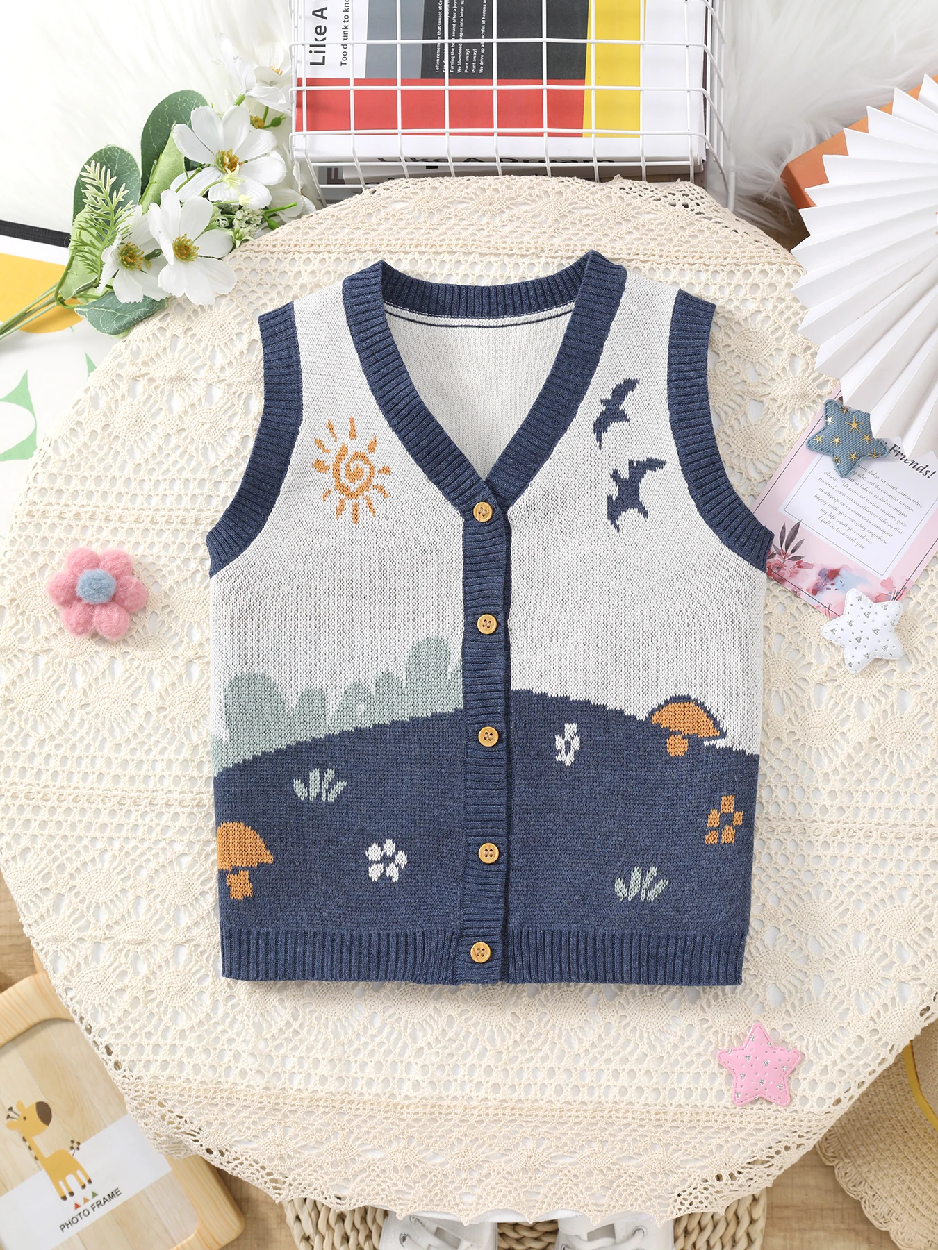 Pastoral Style Baby Knitted Sleeveless Vest Spring and Autumn Children's Cartoon Cardigan Soft Vest
Pastoral Style Baby Knitted Sleeveless Vest Spring and Autumn Children's Cartoon Cardigan Soft Vest