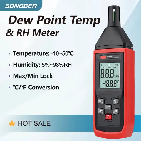 TA8171/TA621A Portable Temperature Humidity Meter Digital Hygrometer Dew Point Sensor -10°C~50°C for Home Lab Greenhouse Cellar