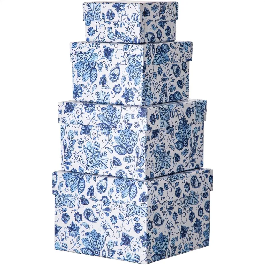 Square Gift Boxes with Lids 4PCS Blue Flower Print Gift Box for Presents Nesting Assorted Sizes Present Boxes for Christmas Bir
Square Gift Boxes with Lids 4PCS Blue Flower Print Gift Box for Presents Nesting Assorted Sizes Present Boxes for Christmas Bir