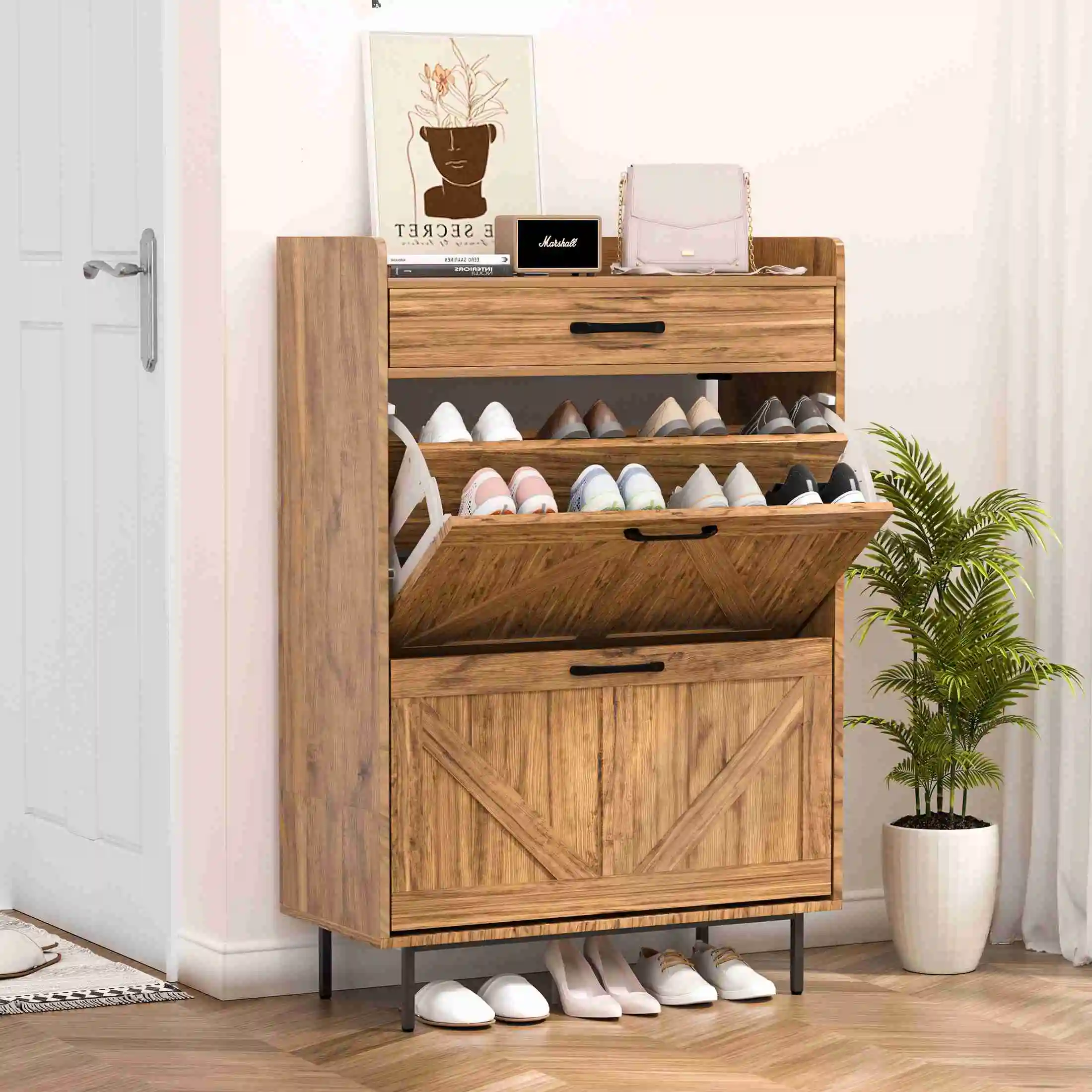 Shoe Organizer Shoe Cabinet with 2 Drawers Freestanding Organizer for Entryway Industrial Skin Pattern
Shoe Organizer Shoe Cabinet with 2 Drawers Freestanding Organizer for Entryway Industrial Skin Pattern