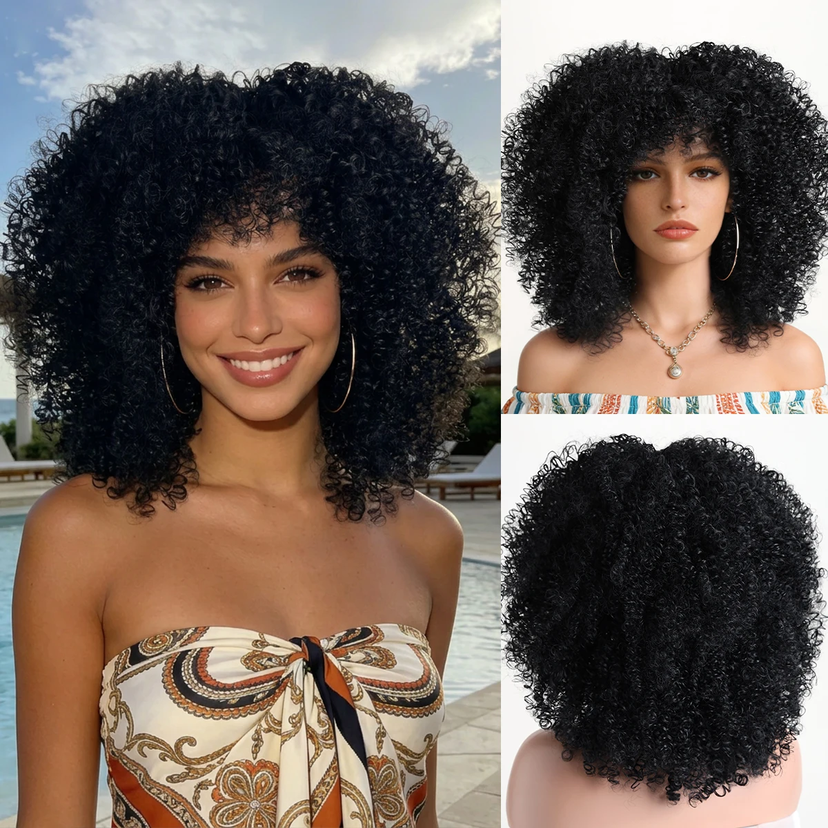16 Inch Black And Black Brown Fluffy Synthetic Wig With Bangs Suitable For Women's Christmas Party Role-Playing Daily Use
16 Inch Black And Black Brown Fluffy Synthetic Wig With Bangs Suitable For Women's Christmas Party Role-Playing Daily Use