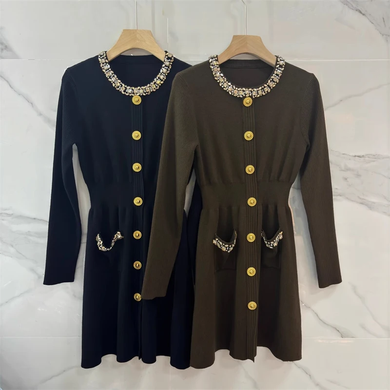 New Spring Women's Round Neck Heavy-Duty Rhinestone-Studded Long-Sleeve Dress High-Quality FashionableCommuter A-Line Knit Dress
New Spring Women's Round Neck Heavy-Duty Rhinestone-Studded Long-Sleeve Dress High-Quality FashionableCommuter A-Line Knit Dress