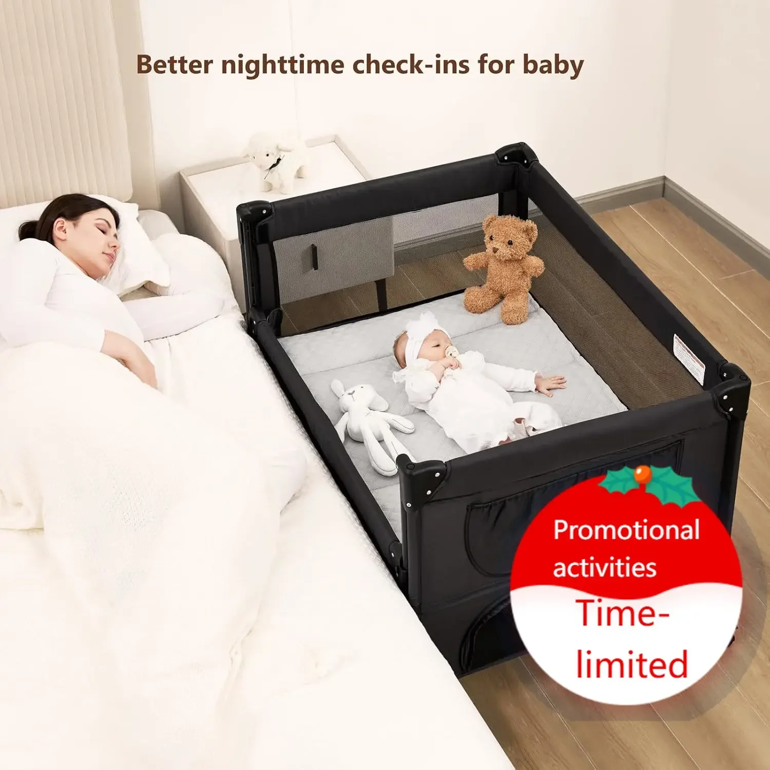 Baby Bassinet Bedside Crib, Pack and Play with Mattress, Diaper Changer, One-Push Setup Playards from Infants to Toddlers (Balck
Baby Bassinet Bedside Crib, Pack and Play with Mattress, Diaper Changer, One-Push Setup Playards from Infants to Toddlers (Balck