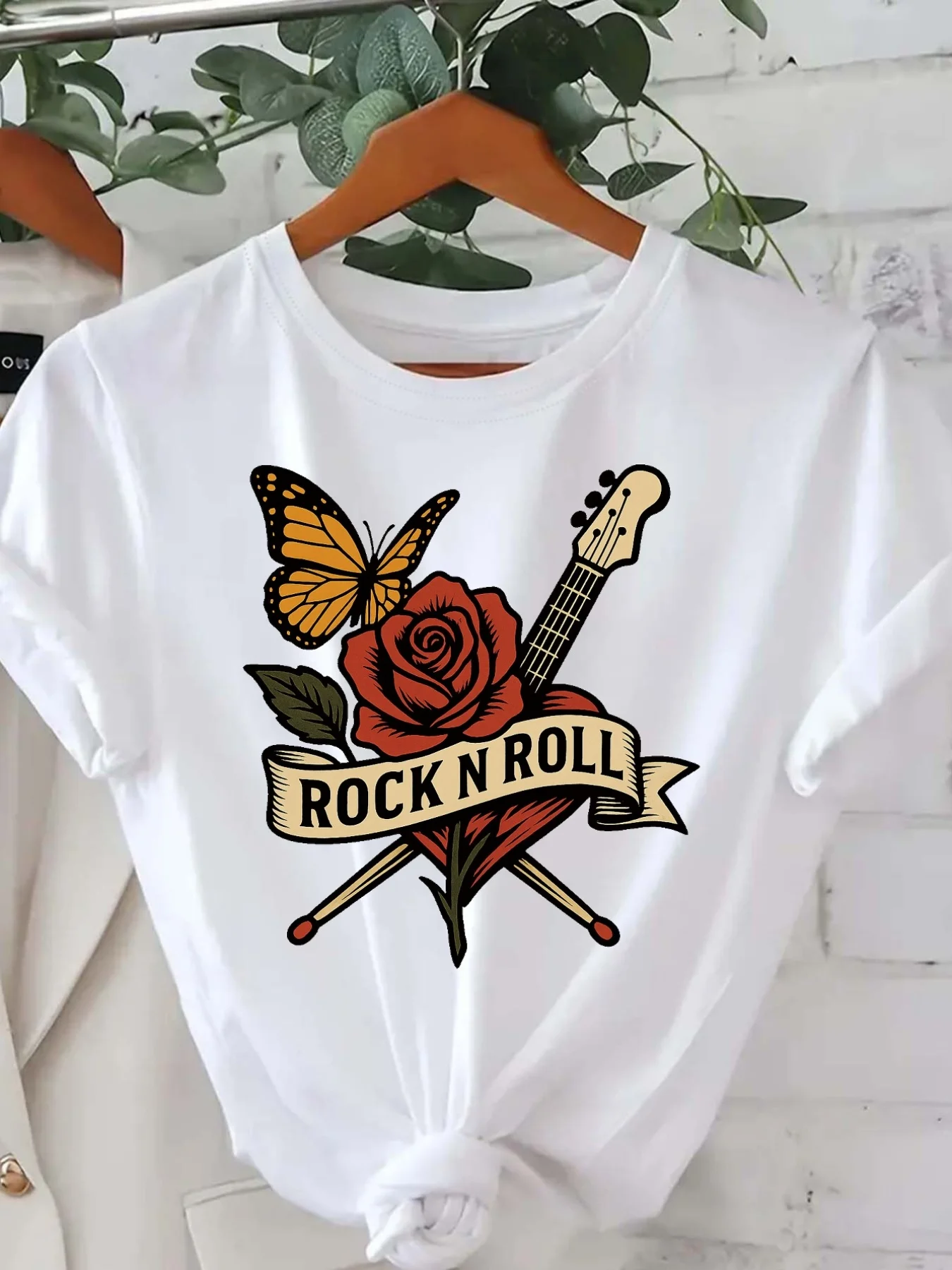 Rock Rose and Butterfly Design Pattern Print Summer T-shirt for Women Round Neck Short Sleeved Casual Women's T-shirt Clothing
Rock Rose and Butterfly Design Pattern Print Summer T-shirt for Women Round Neck Short Sleeved Casual Women's T-shirt Clothing