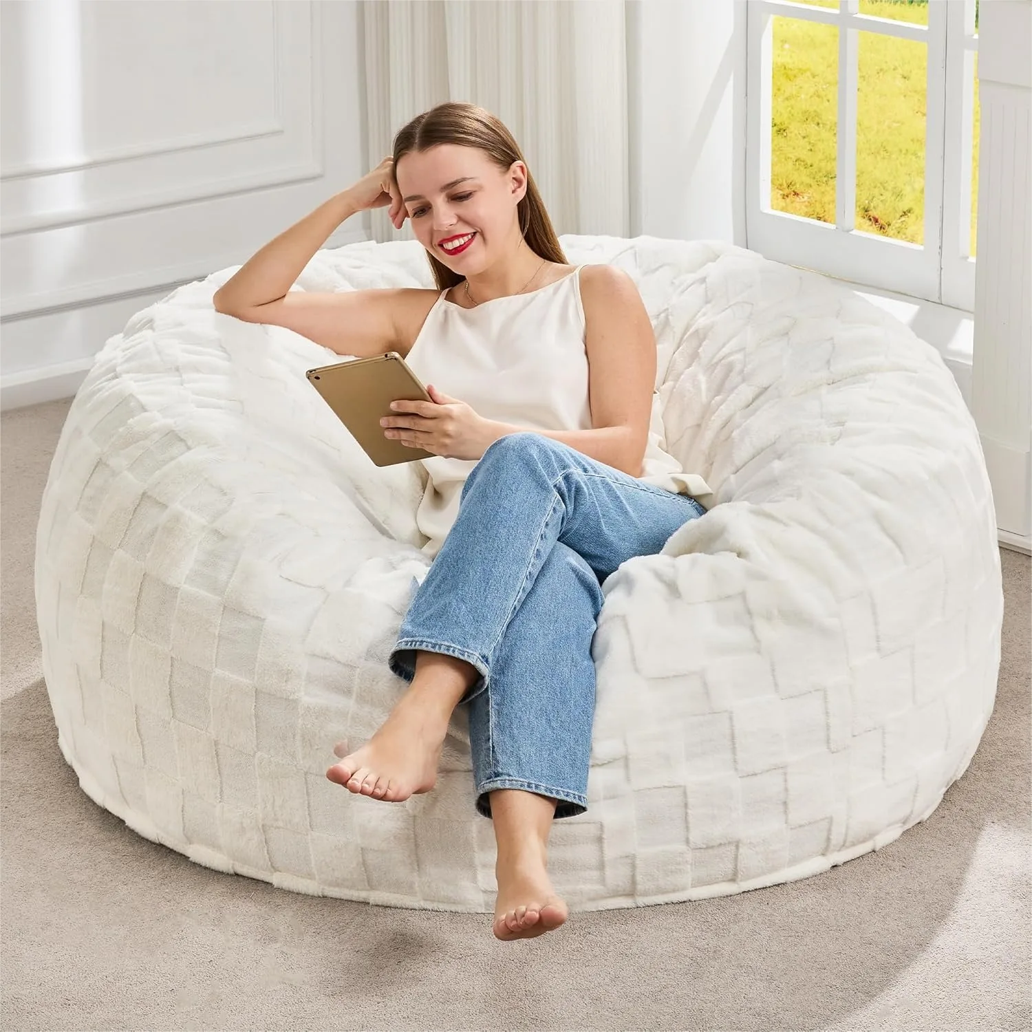 Bean Bag Chairs with Filler Adult Bean Bags Memory Foam Giant Fluffy Cover for Living Room Bedroom (White, 4FT)
Bean Bag Chairs with Filler Adult Bean Bags Memory Foam Giant Fluffy Cover for Living Room Bedroom (White, 4FT)
