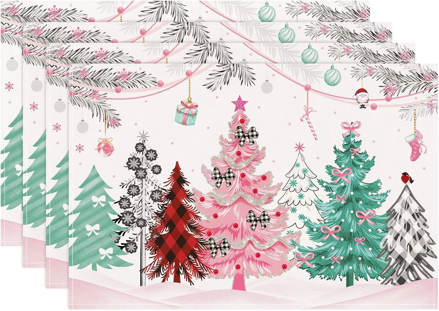 Christmas Tree Placemats Pink Green Xmas Trees Snowflakes Santa Winter Table Mats Washable for Indoor Outdoor Home Party Decor
Christmas Tree Placemats Pink Green Xmas Trees Snowflakes Santa Winter Table Mats Washable for Indoor Outdoor Home Party Decor