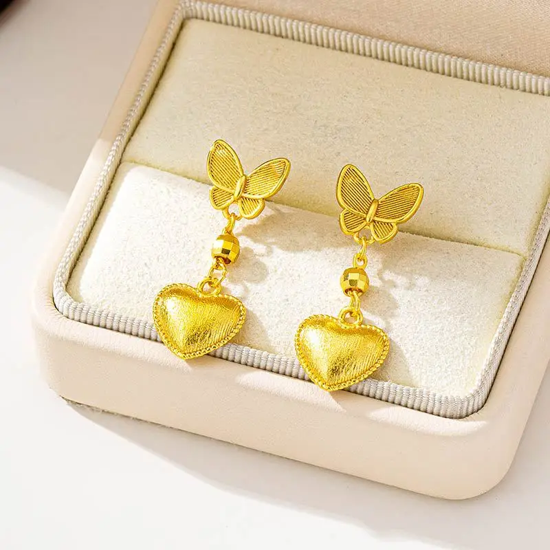 Luxury 24K 9999 Pure Gold real gold Women's Butterfly Love Ear Stud Heart Earrings
Luxury 24K 9999 Pure Gold real gold Women's Butterfly Love Ear Stud Heart Earrings