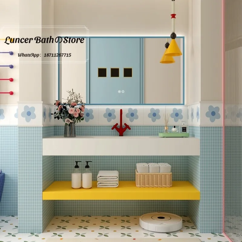 Dopamine Color Dupont Corian Integrated Vanity Set Seamless Artificial Stone Wash Basin Bathroom Hand Washing Sink Cabinet
Dopamine Color Dupont Corian Integrated Vanity Set Seamless Artificial Stone Wash Basin Bathroom Hand Washing Sink Cabinet