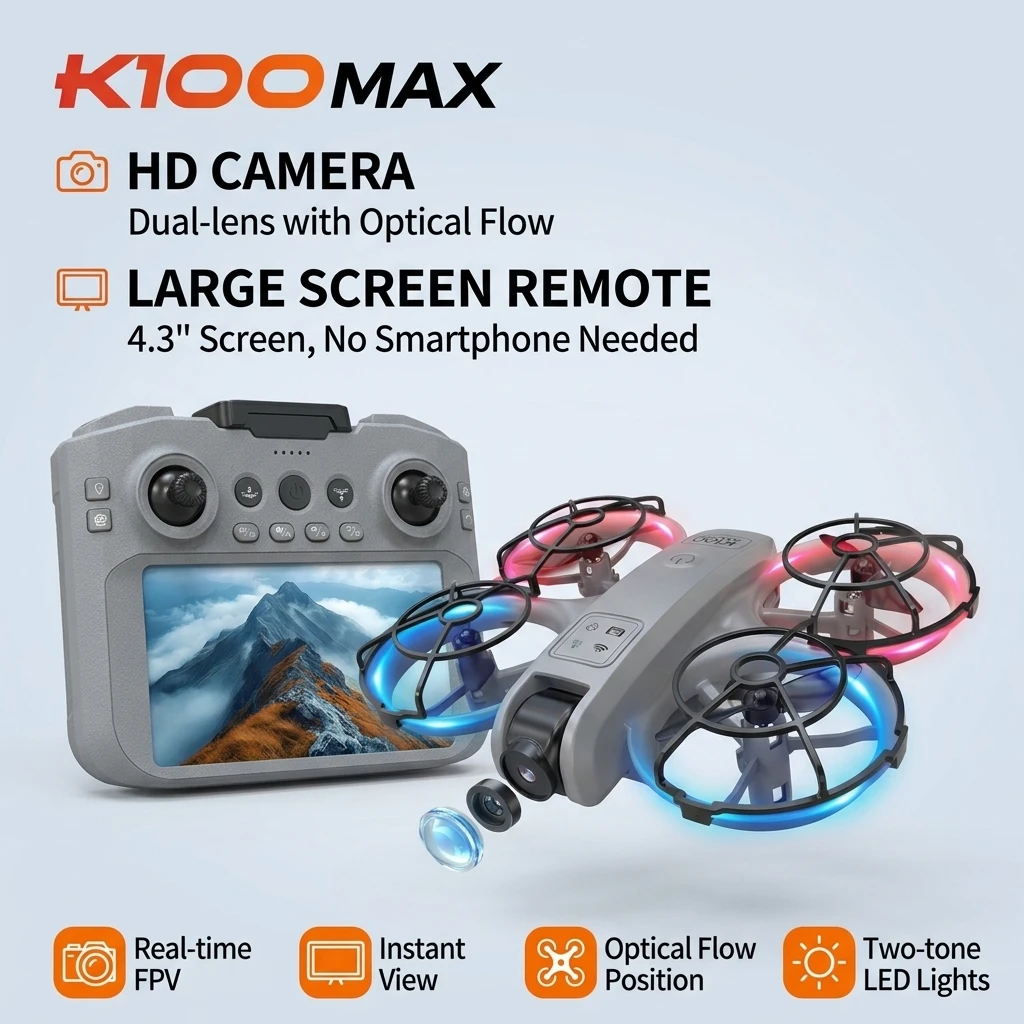 K100 MAX Mini GPS Drone,4K Camera with 4.3-inch FPV Screen,360°Obstacle Avoidance,Optical Flow Positioning,Auto Return Home,Foll
K100 MAX Mini GPS Drone,4K Camera with 4.3-inch FPV Screen,360°Obstacle Avoidance,Optical Flow Positioning,Auto Return Home,Foll