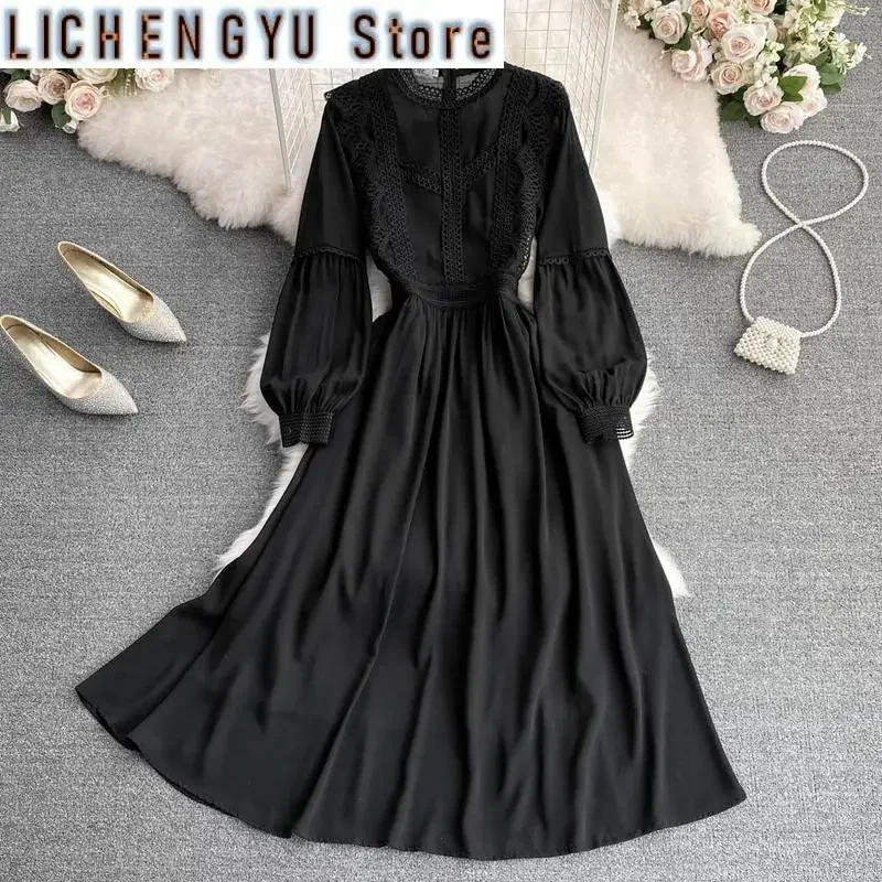 Sweet Style Women's Stand Lace Patchwork Lantern Long Sleeve Solid Color High Waist Dress Autumn Dresses
Sweet Style Women's Stand Lace Patchwork Lantern Long Sleeve Solid Color High Waist Dress Autumn Dresses