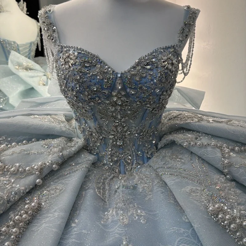 Light Blue Quinceanera Dress off-shoulder Sequins Crystal Pearl Decal Long tail Bow vestidos de 15 Quinceanera Customize
Light Blue Quinceanera Dress off-shoulder Sequins Crystal Pearl Decal Long tail Bow vestidos de 15 Quinceanera Customize