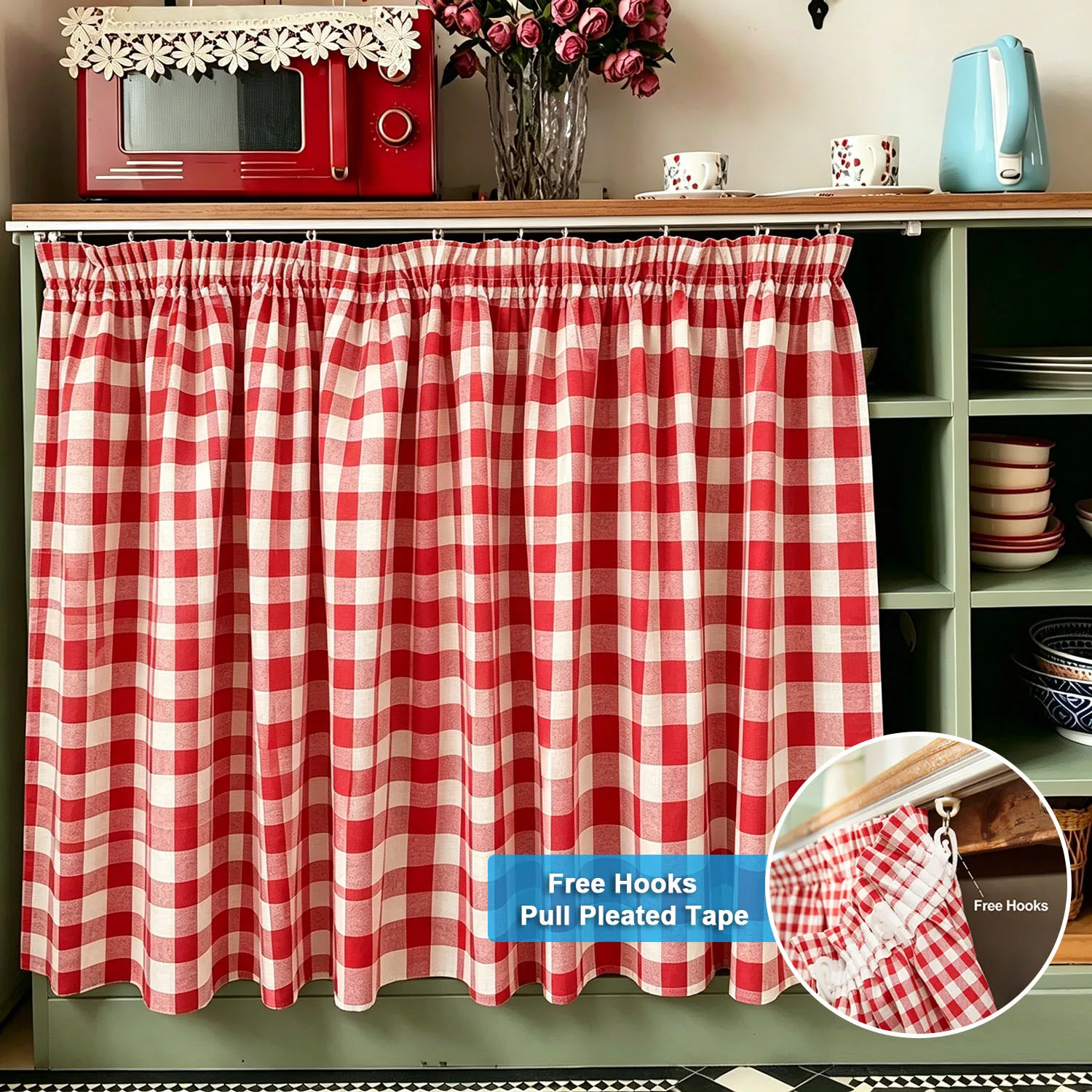 Red Plaid Curtains with Pull Pleated Tape, Country Farmhouse Curtain for Kitchen, Cabinets, Sink Cover, Back Tab Curtain
Red Plaid Curtains with Pull Pleated Tape, Country Farmhouse Curtain for Kitchen, Cabinets, Sink Cover, Back Tab Curtain