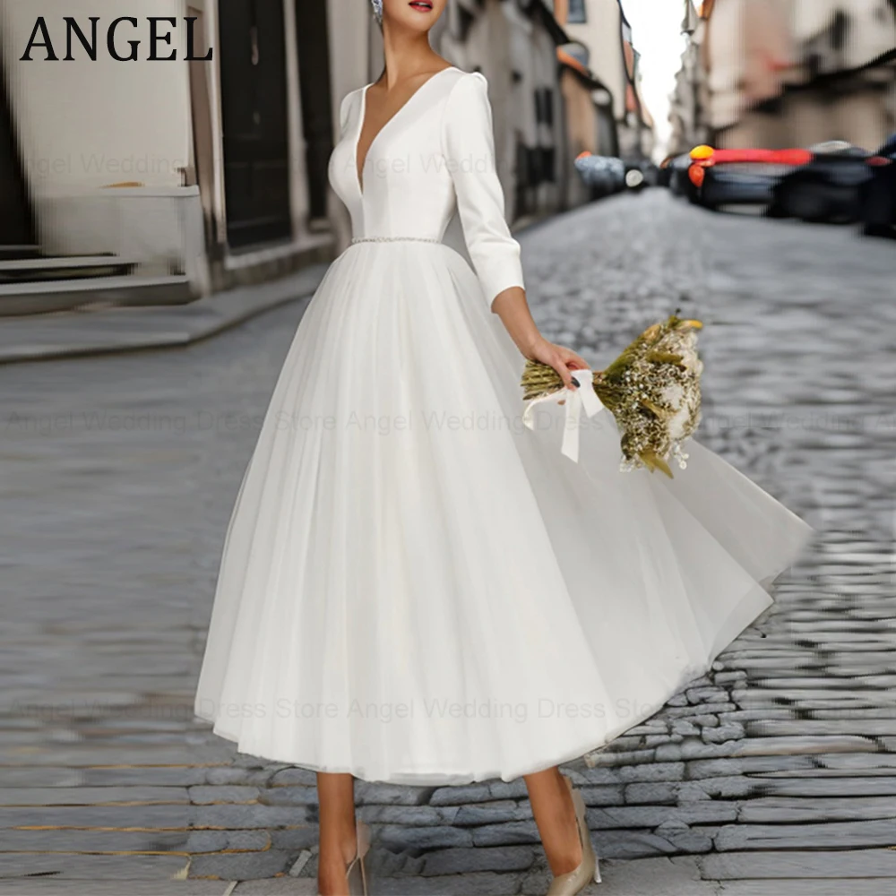ANGEL Simple A-Line Wedding Dress for Bride Customized A-Line V-Neck Tulle Short Bridal Gowns for Women Vestidos de Novia
ANGEL Simple A-Line Wedding Dress for Bride Customized A-Line V-Neck Tulle Short Bridal Gowns for Women Vestidos de Novia