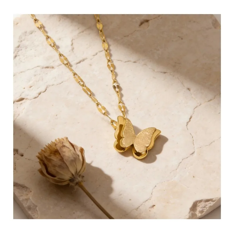 Titanium Steel Double-layer Sand-pressed Butterfly Necklace Hot-selling Clear and Sweet Wind Golden Lip Chain Butterfly Necklace
Titanium Steel Double-layer Sand-pressed Butterfly Necklace Hot-selling Clear and Sweet Wind Golden Lip Chain Butterfly Necklace