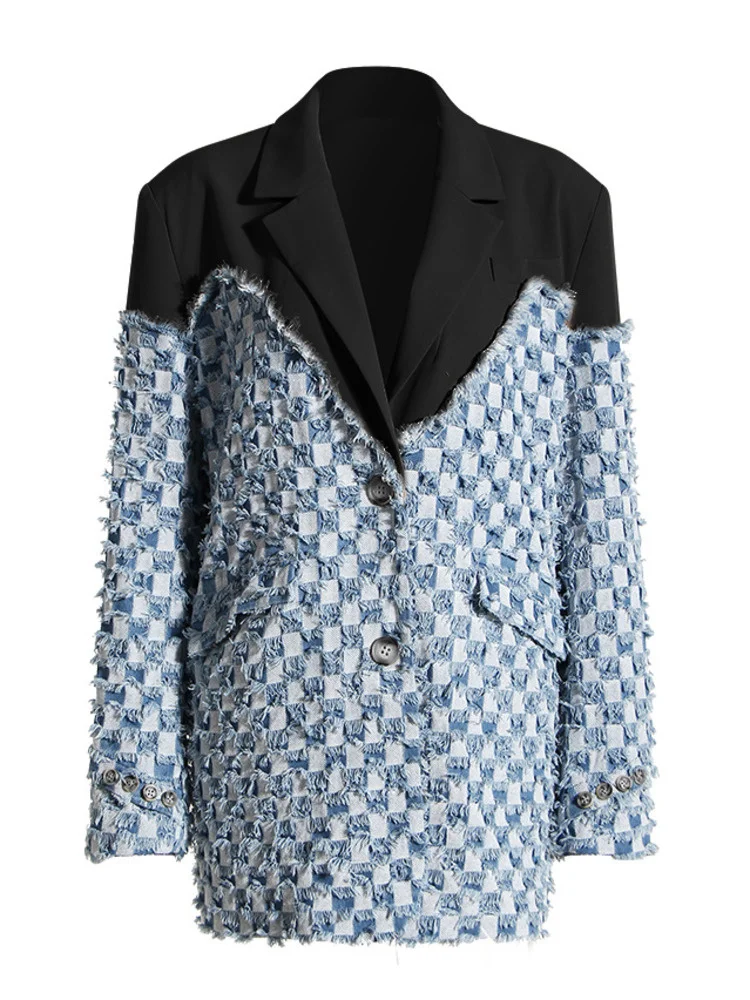 Fashion Women's Blazer Notched Collar Loose Single Breasted Denim Patchwork Suit Jackets Female Autumn 2023 New C355
Fashion Women's Blazer Notched Collar Loose Single Breasted Denim Patchwork Suit Jackets Female Autumn 2023 New C355