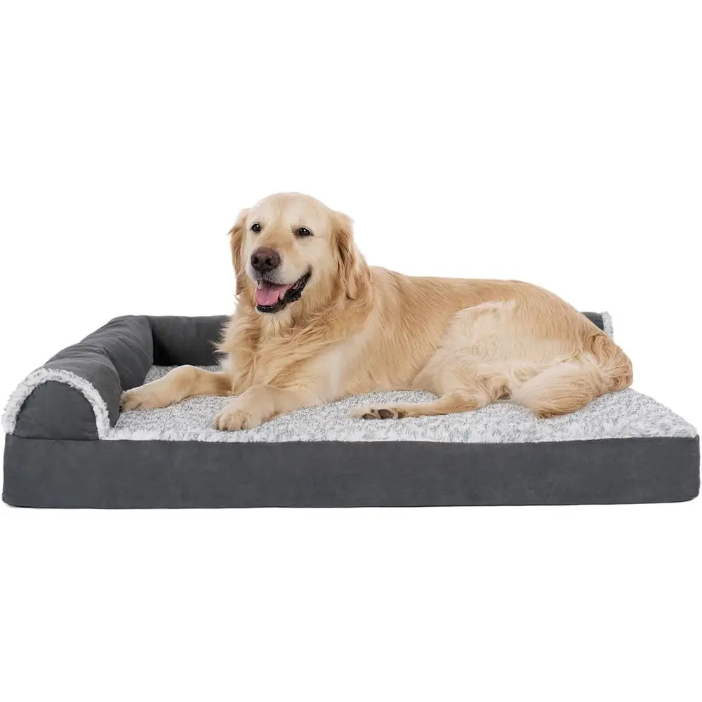Jumbo XL Two-Tone Plush and Suede L-Shaped Orthopedic Dog Bed with Removable Bolster and Washable Cover, 95 lbs Capacity
Jumbo XL Two-Tone Plush and Suede L-Shaped Orthopedic Dog Bed with Removable Bolster and Washable Cover, 95 lbs Capacity