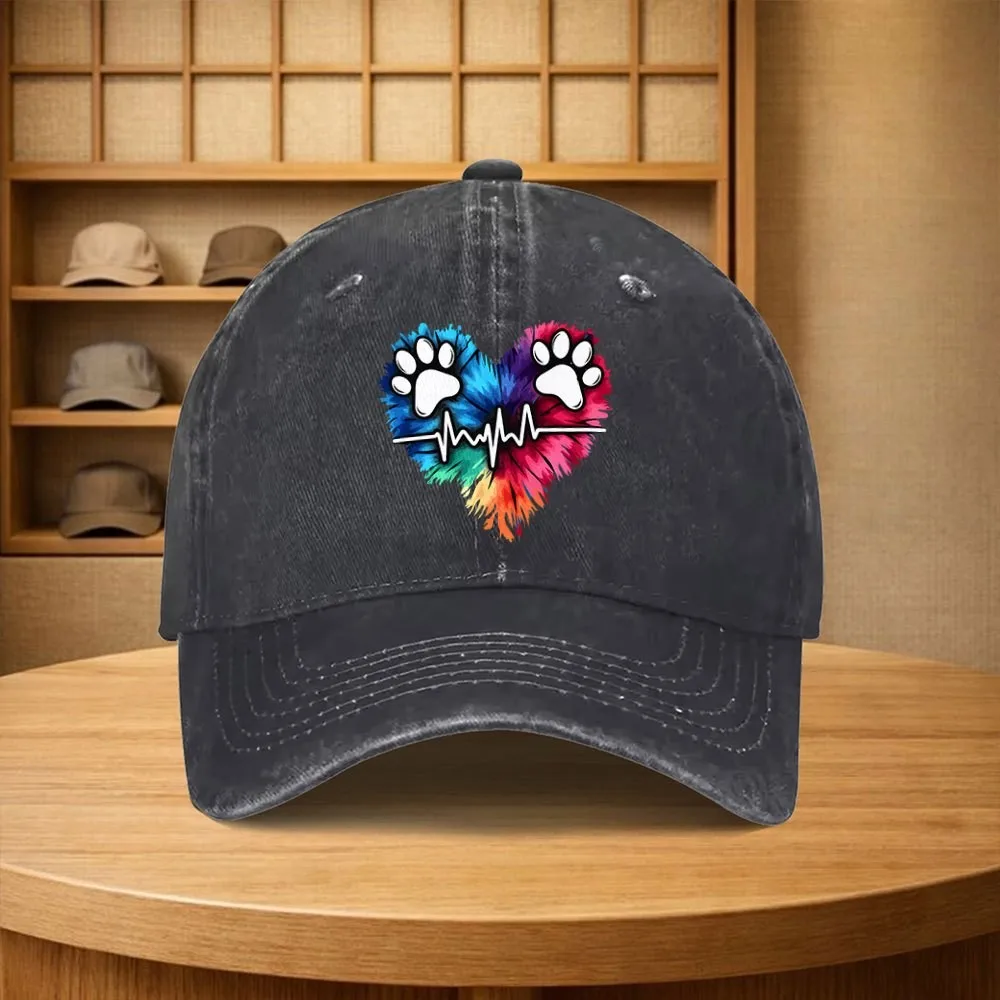 Rainbow Paw Print Heart ECG Baseball Cap Washed Denim Adjustable Hat for Unisex Casual Travel
Rainbow Paw Print Heart ECG Baseball Cap Washed Denim Adjustable Hat for Unisex Casual Travel