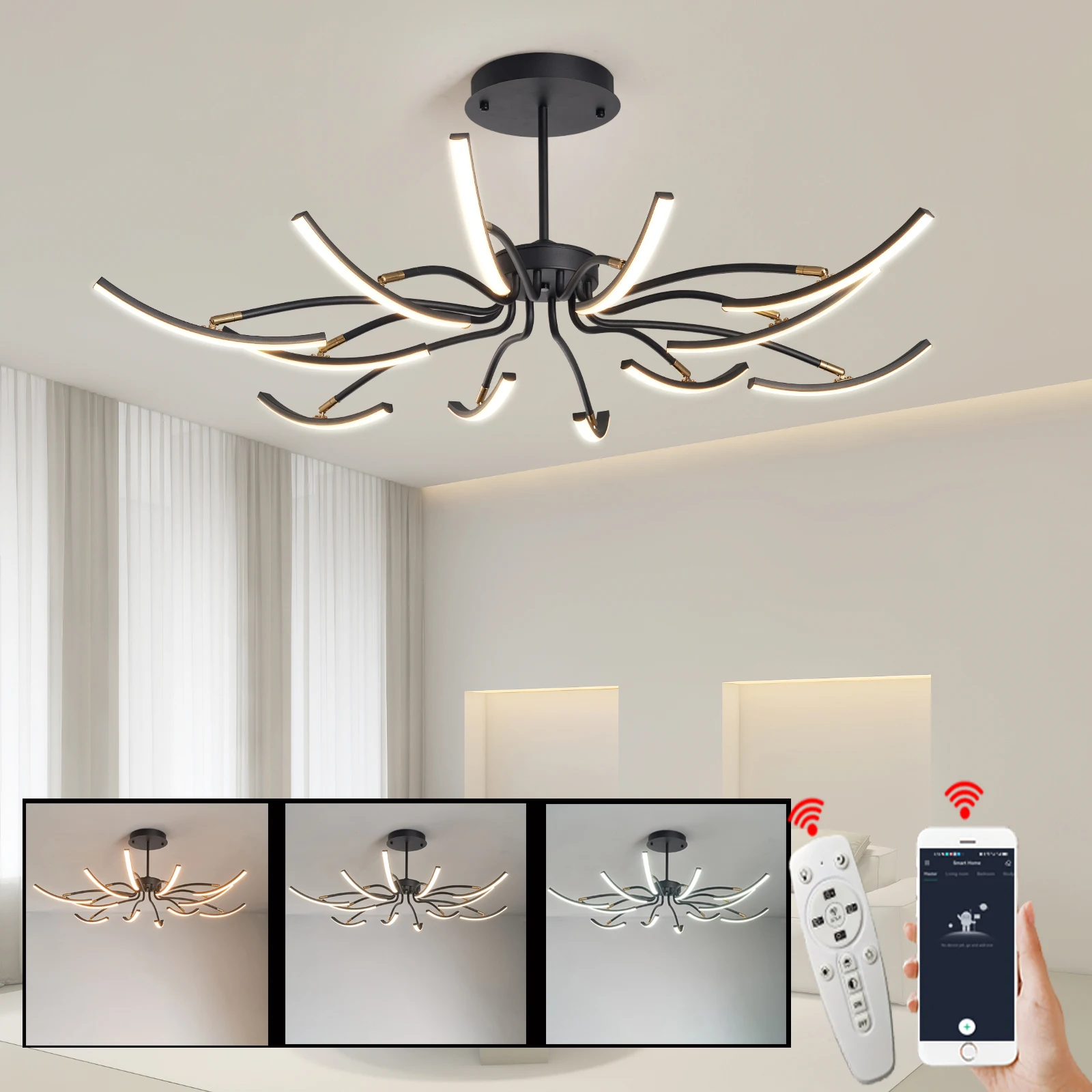 Black/Gold Modern LED chandelier with APP+Remote control living room bedroom DIY chandelier lighting lampadario led AC110-260V
Black/Gold Modern LED chandelier with APP+Remote control living room bedroom DIY chandelier lighting lampadario led AC110-260V