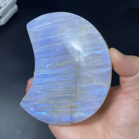 Natural (Need Light) Blue Flash Moonstone Moon Hand Rough Carving Crystal Quartz Healing Stone Energy Reiki Home Decor Gift