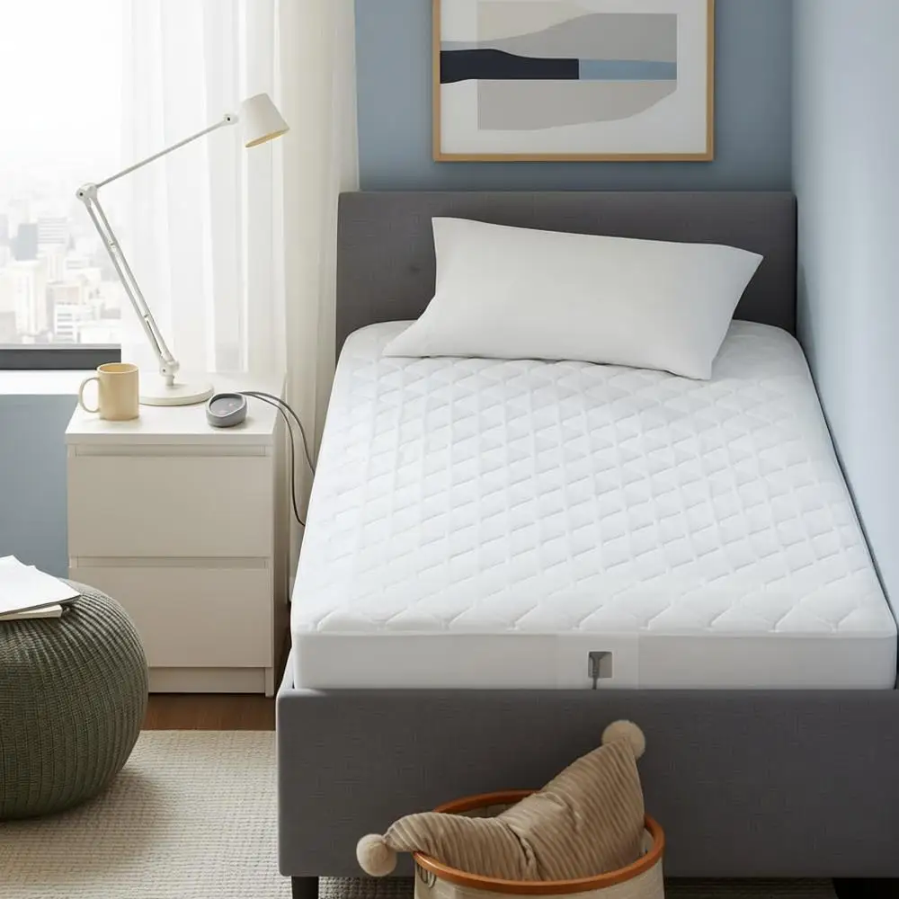 Electric Mattress Warmer - 5 Heat Levels, 10-Hour Timer, Elastic Fit, Washable, White Twin XL
Electric Mattress Warmer - 5 Heat Levels, 10-Hour Timer, Elastic Fit, Washable, White Twin XL