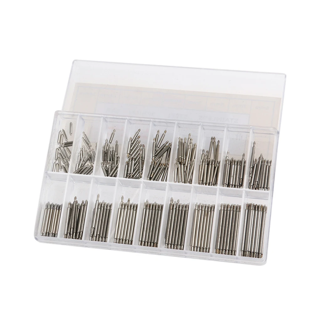 360pcs Stainless Steel Spring Bars Watch Band Pins 18 Sizes Repair Tool Durable Metal Straps Link Pin Remover Transparent Box
360pcs Stainless Steel Spring Bars Watch Band Pins 18 Sizes Repair Tool Durable Metal Straps Link Pin Remover Transparent Box