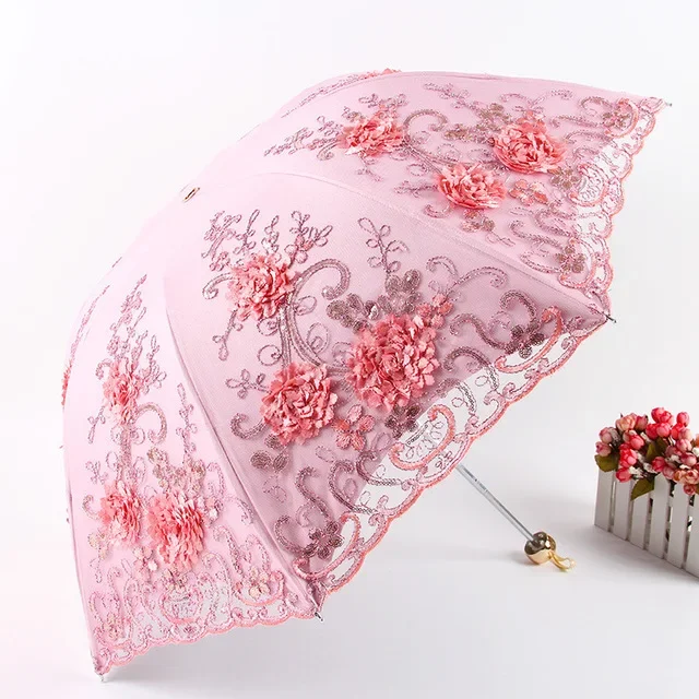 Flowers Embroidery Lace Rain Sun Umbrella for Women Portable 3-fold UV Double Layer Exquisite Parasol Gift Female
Flowers Embroidery Lace Rain Sun Umbrella for Women Portable 3-fold UV Double Layer Exquisite Parasol Gift Female