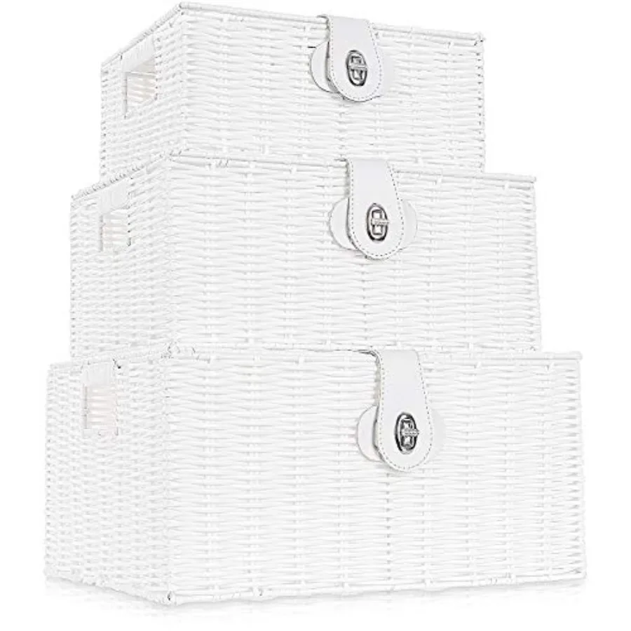 Set of 3 Woven Wicker Storage Basket Box with Lids and Lock, Built-in Carry Handles, Multifunctional Storage Organizer for Nurs
Set of 3 Woven Wicker Storage Basket Box with Lids and Lock, Built-in Carry Handles, Multifunctional Storage Organizer for Nurs