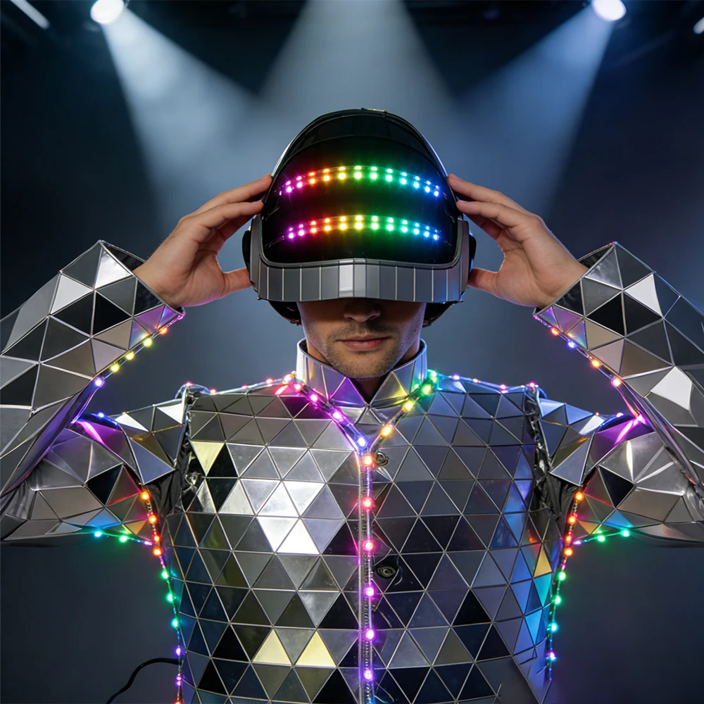 LED Mirror Man Stilt Costume Colorful Reflective Mirror Suit with Helmet for Stage Performance Nightclub Bar Show Carnival Parad
LED Mirror Man Stilt Costume Colorful Reflective Mirror Suit with Helmet for Stage Performance Nightclub Bar Show Carnival Parad