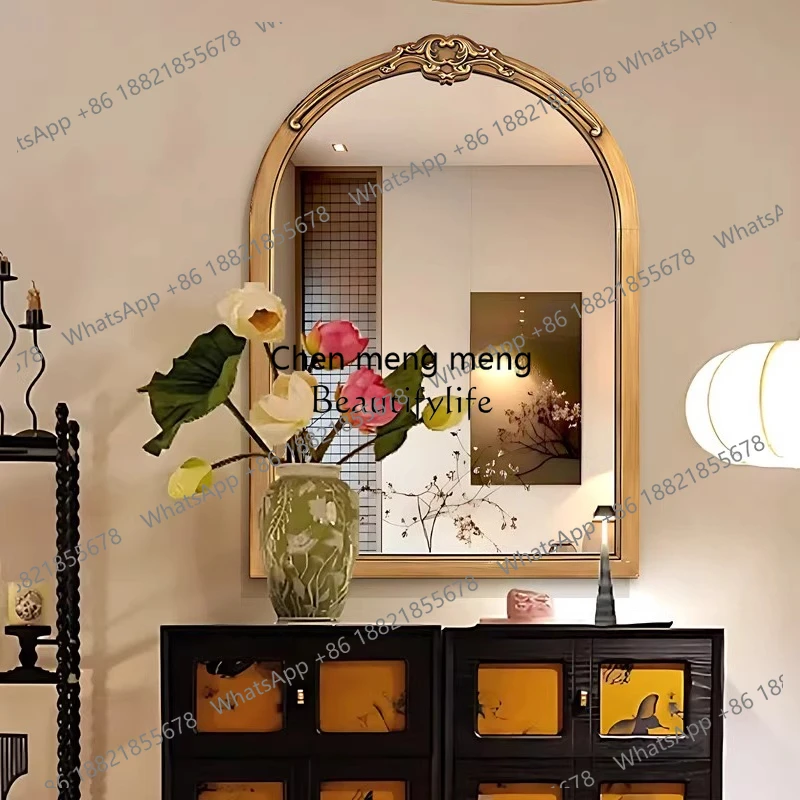 Toilet carved bathroom mirror French retro arched makeup mirror wall hanging
Toilet carved bathroom mirror French retro arched makeup mirror wall hanging