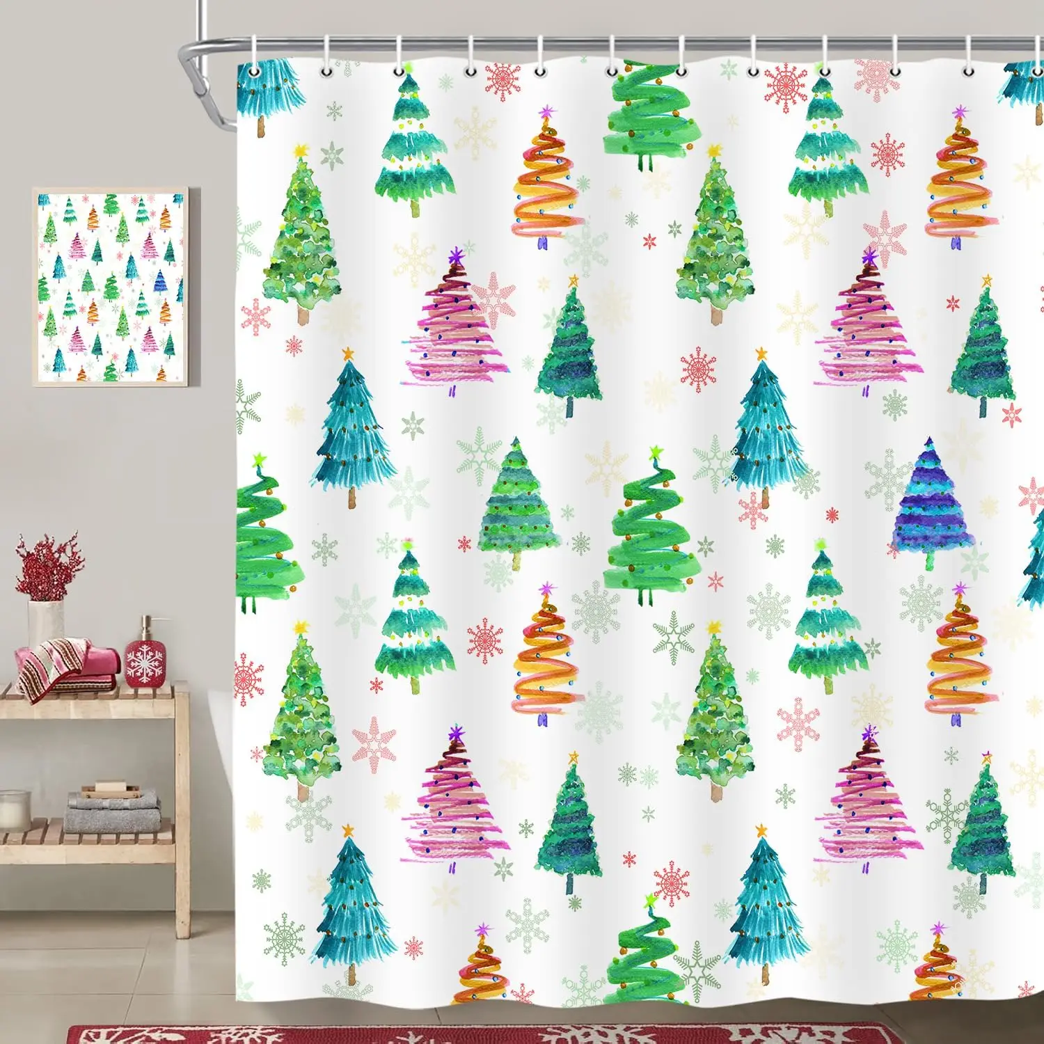 Занавеска для душа в виде рождественской елки, зимняя красочная мультяшная рождественская елка, милый новогодний декор занавески для ванной, водонепроницаемый аксессуар для ванной комнаты
Занавеска для душа в виде рождественской елки, зимняя красочная мультяшная рождественская елка, милый новогодний декор занавески для ванной, водонепроницаемый аксессуар для ванной комнаты