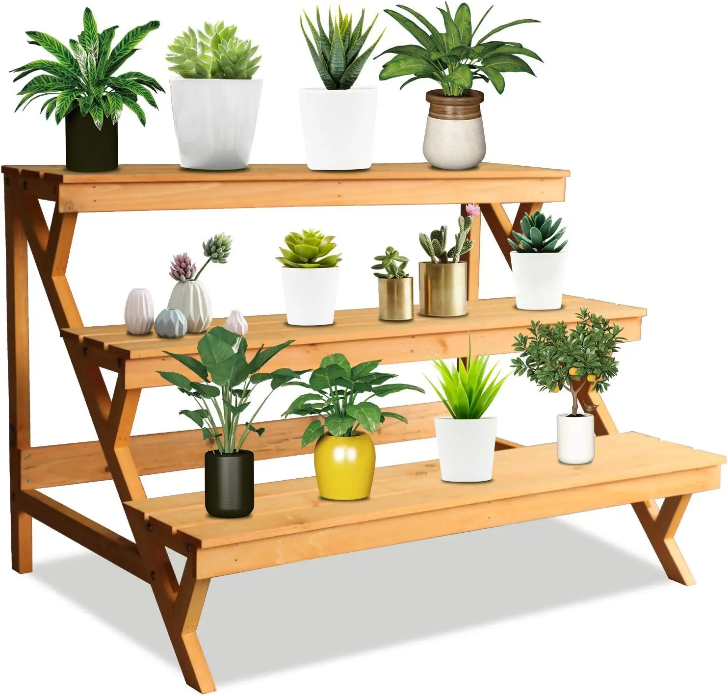 3-Tier Wood Plant Stand Indoor Outdoor, Ladder Shelf, 35.4"x23.6"x23.6", Natural Fir, Multi-Tiered Plant Rack
3-Tier Wood Plant Stand Indoor Outdoor, Ladder Shelf, 35.4"x23.6"x23.6", Natural Fir, Multi-Tiered Plant Rack