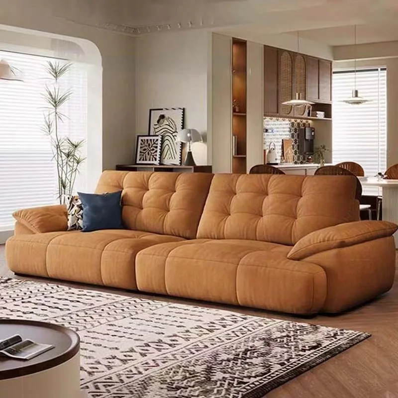 Cream fabric sofa small apartment living room modern simple new retro wind straight row cloud sofa 
Cream fabric sofa small apartment living room modern simple new retro wind straight row cloud sofa