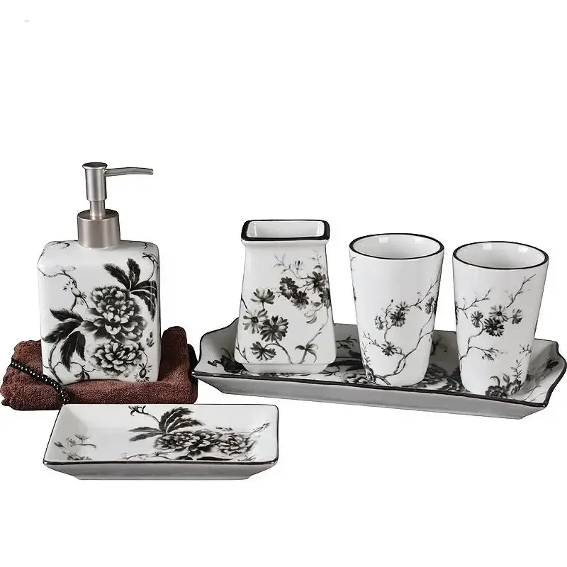 Chinese Ceramic Toilet Mouthwash Cup Lotion Bottle Soap Dish Set Bathroom Wash Five-piece Toothbrush Holder Bathroom Decoration
Chinese Ceramic Toilet Mouthwash Cup Lotion Bottle Soap Dish Set Bathroom Wash Five-piece Toothbrush Holder Bathroom Decoration