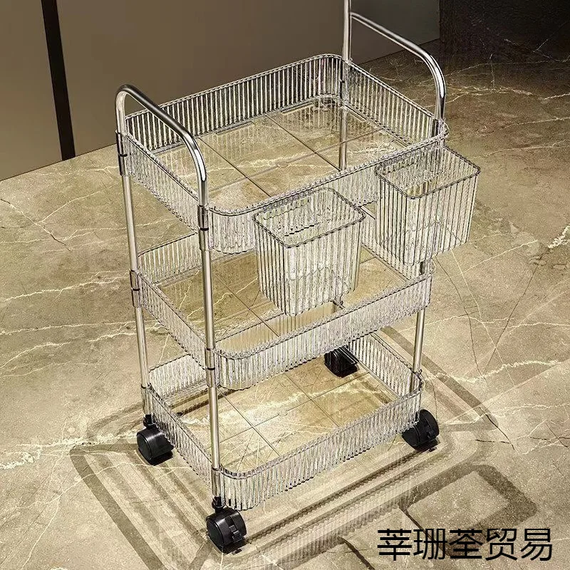 Transparent acrylic cart snack shelf living room multi-layer movable bathroom storage rack
Transparent acrylic cart snack shelf living room multi-layer movable bathroom storage rack