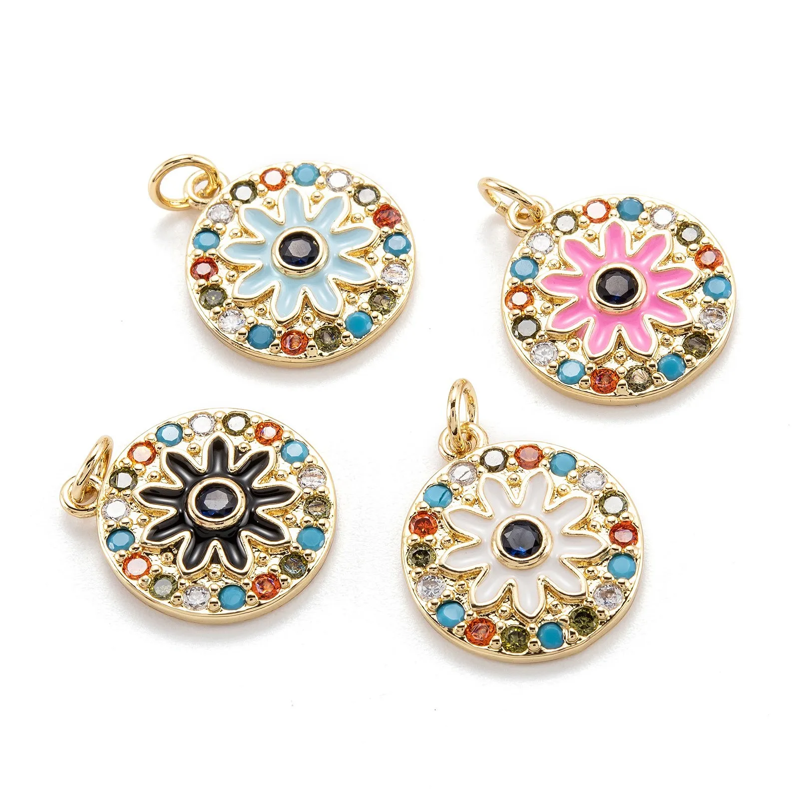 10pcs Flat Round with Flower Brass Cubic Zirconia Pendants with Enamel and Jump Ring Gold Plated for DIY Necklace Jewelry
10pcs Flat Round with Flower Brass Cubic Zirconia Pendants with Enamel and Jump Ring Gold Plated for DIY Necklace Jewelry