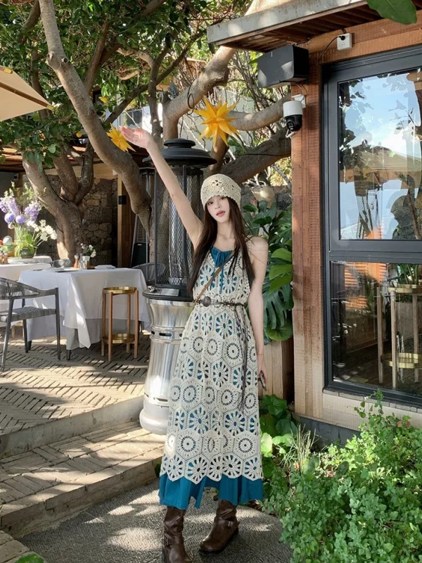 Bohemian Chic Summer Knitted Cover up Set Women's Beachwear Two Piece Suit Hollow out round Neck Loose Fit mid Length
Bohemian Chic Summer Knitted Cover up Set Women's Beachwear Two Piece Suit Hollow out round Neck Loose Fit mid Length