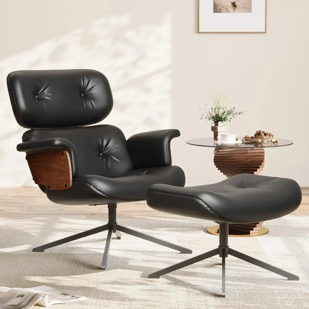 Mid-Century Style Reclining Swivel Chair with Footrest, Ergonomic Armchair with Comfortable Cushion, Walnut Base, PU Leather
Mid-Century Style Reclining Swivel Chair with Footrest, Ergonomic Armchair with Comfortable Cushion, Walnut Base, PU Leather