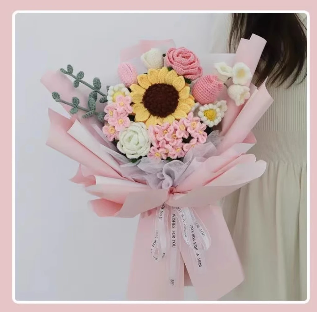 Hand-woven bouquet diy material package homemade hand-woven wool simulated sunflower rose mix and match finished gift
Hand-woven bouquet diy material package homemade hand-woven wool simulated sunflower rose mix and match finished gift