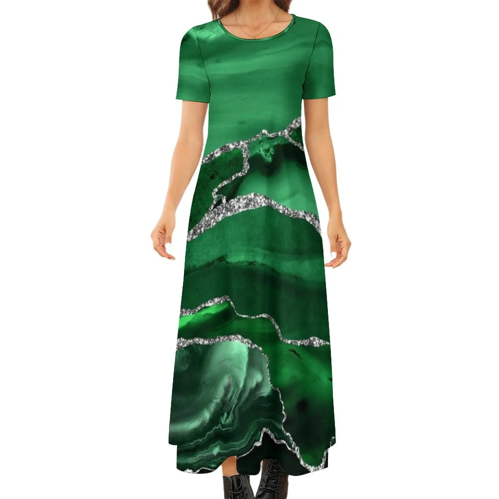 Emerald Malachite Faux Marble Landscapes Round Neck Short Sleeve Dress chic and elegant woman dress Female dress woman
Emerald Malachite Faux Marble Landscapes Round Neck Short Sleeve Dress chic and elegant woman dress Female dress woman