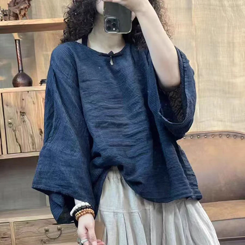 New Arrival Spring Summer Arts Style Women Batwing Sleeve Loose Casual T-shirt Vintage Cotton Linen Plaid Tops Tees Good Quality
New Arrival Spring Summer Arts Style Women Batwing Sleeve Loose Casual T-shirt Vintage Cotton Linen Plaid Tops Tees Good Quality